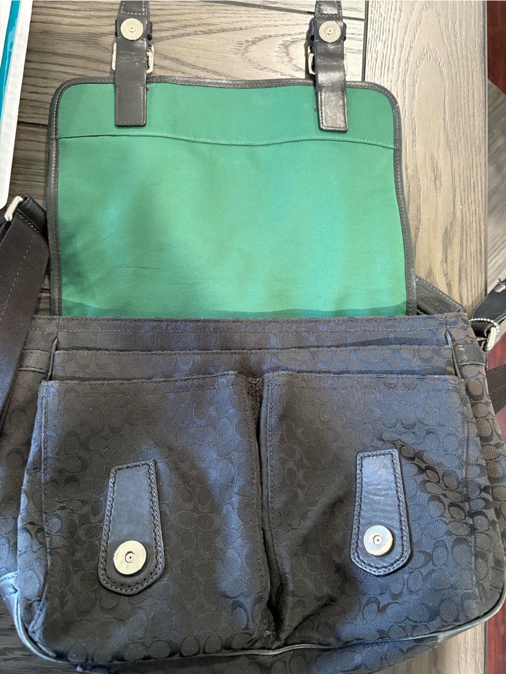 Coach Black Signature Canvas Messenger Bag with Leather Trim - Picture 2 of 7